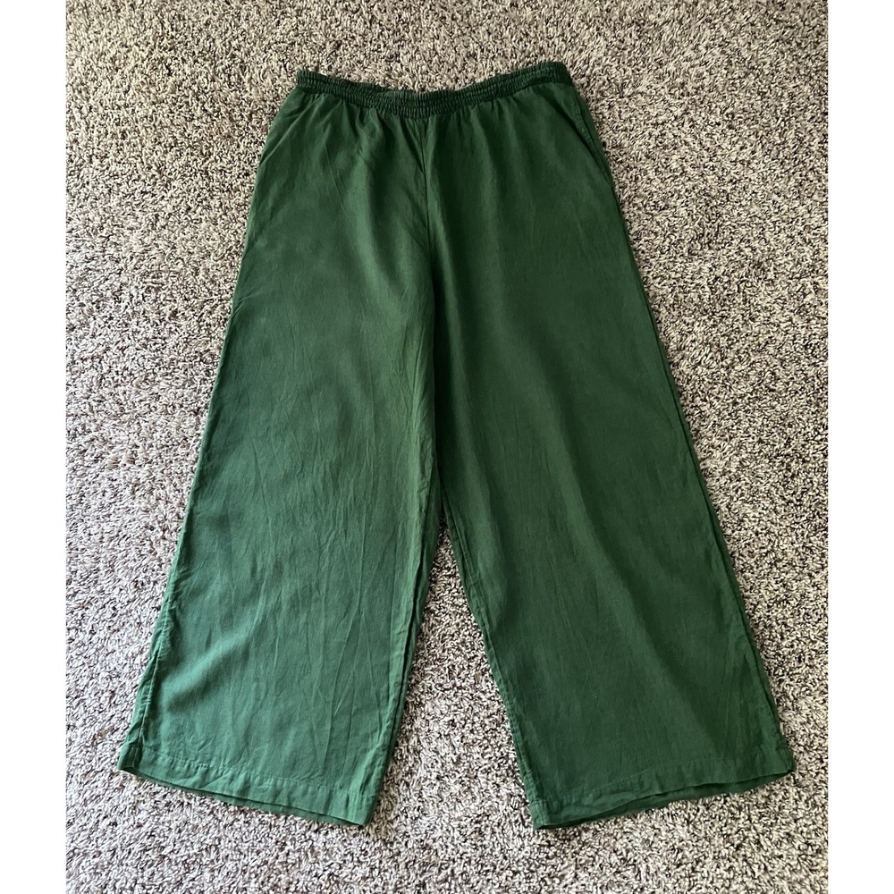Anthropologie Wide Leg Linen Blend Pants In Green Size Large Earthy Nomad